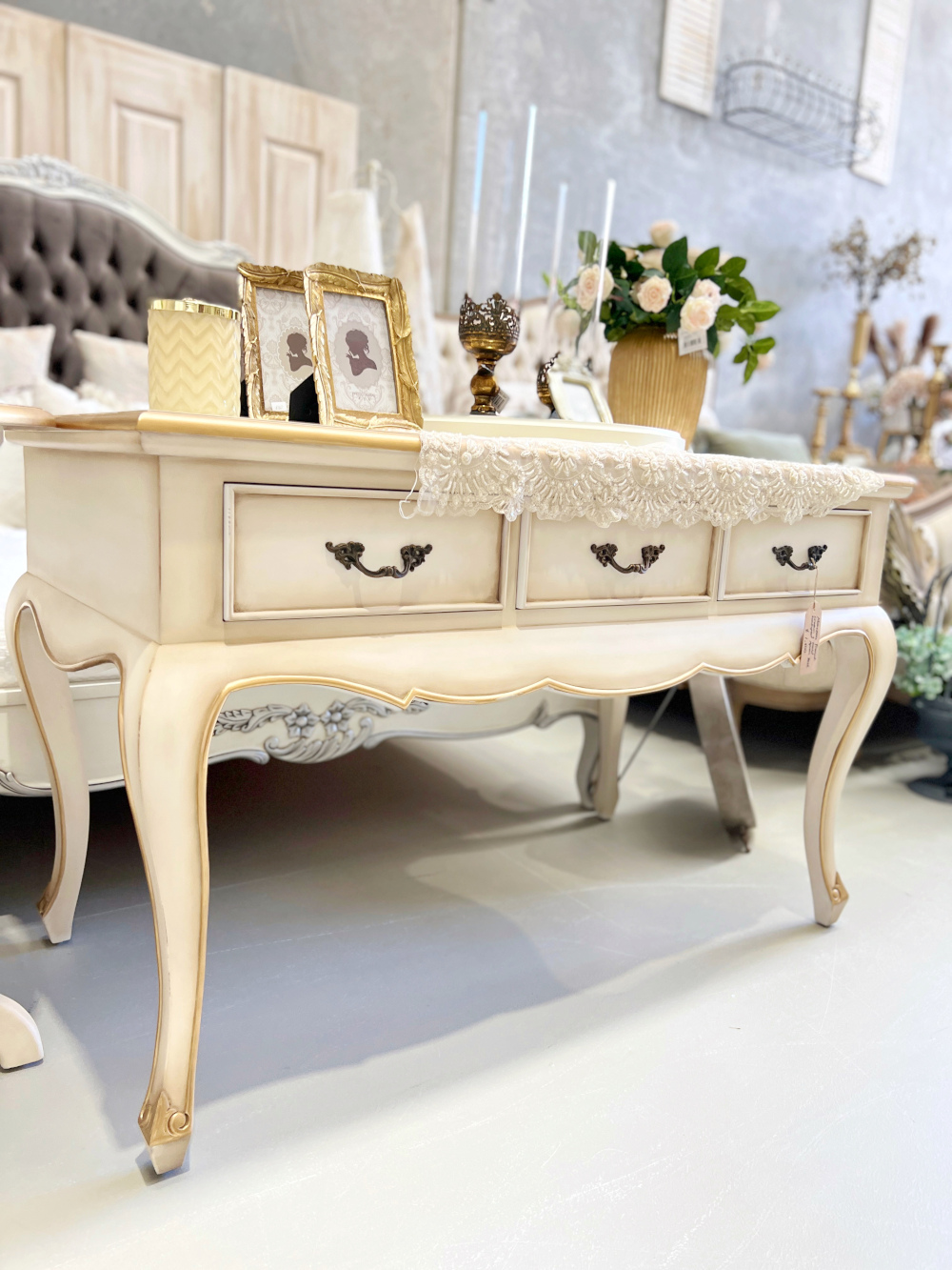 cream and gold desk