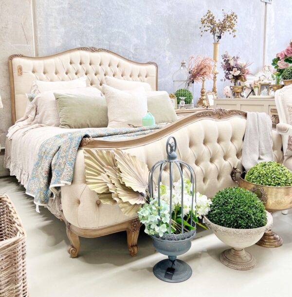 Nicolette Diamond Tufted Weathered Oak French Bed