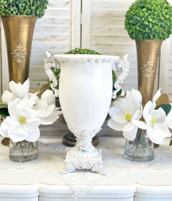 Ornate Distressed White Vase