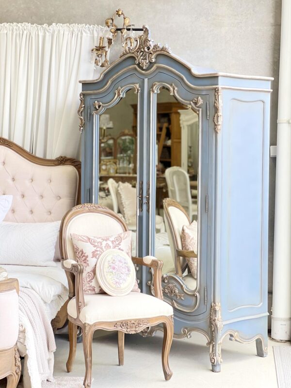 Aurora Double Mirrored Door Vintage Blue Armoire